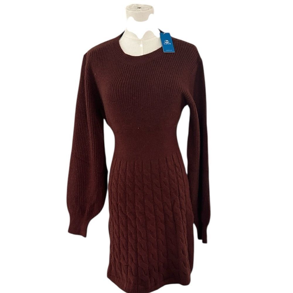Cupshe Morning Brew Brown Mini Sweater Dress, Size Large, NWT - Picture 3 of 11